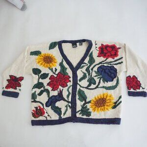 Vintage Stefano Basics Sunflower Rose Floral Knit Cardigan Botanical Garden 22